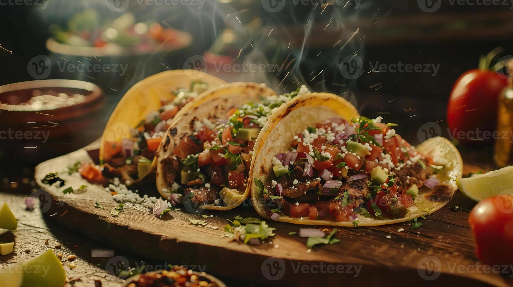 Fresh Mexican tacos and ingredients. photo