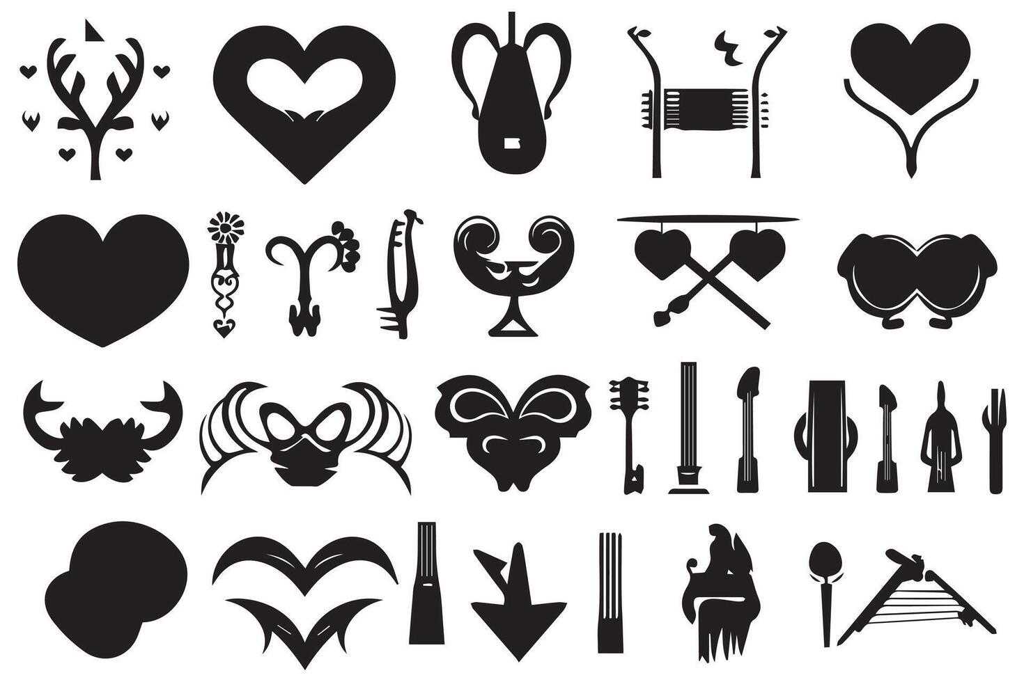 bundle of hearts love set icons silhouette vector