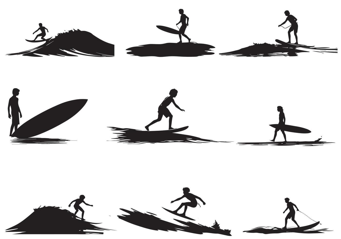 Surfing Silhouette design bundile free vector