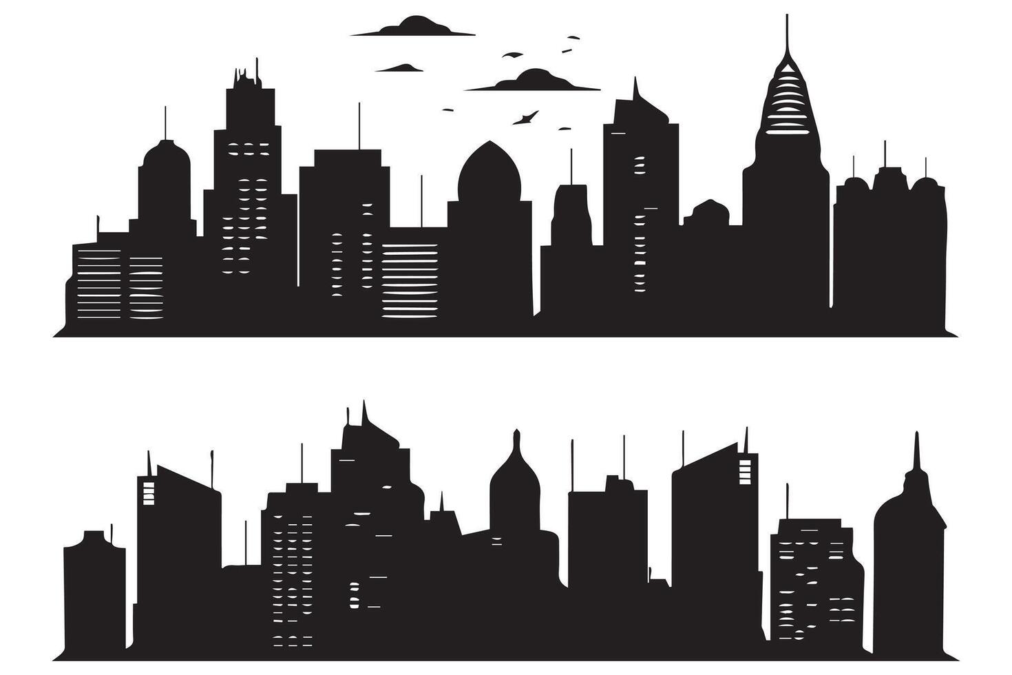 set of city silhouette in a flat style free design vector