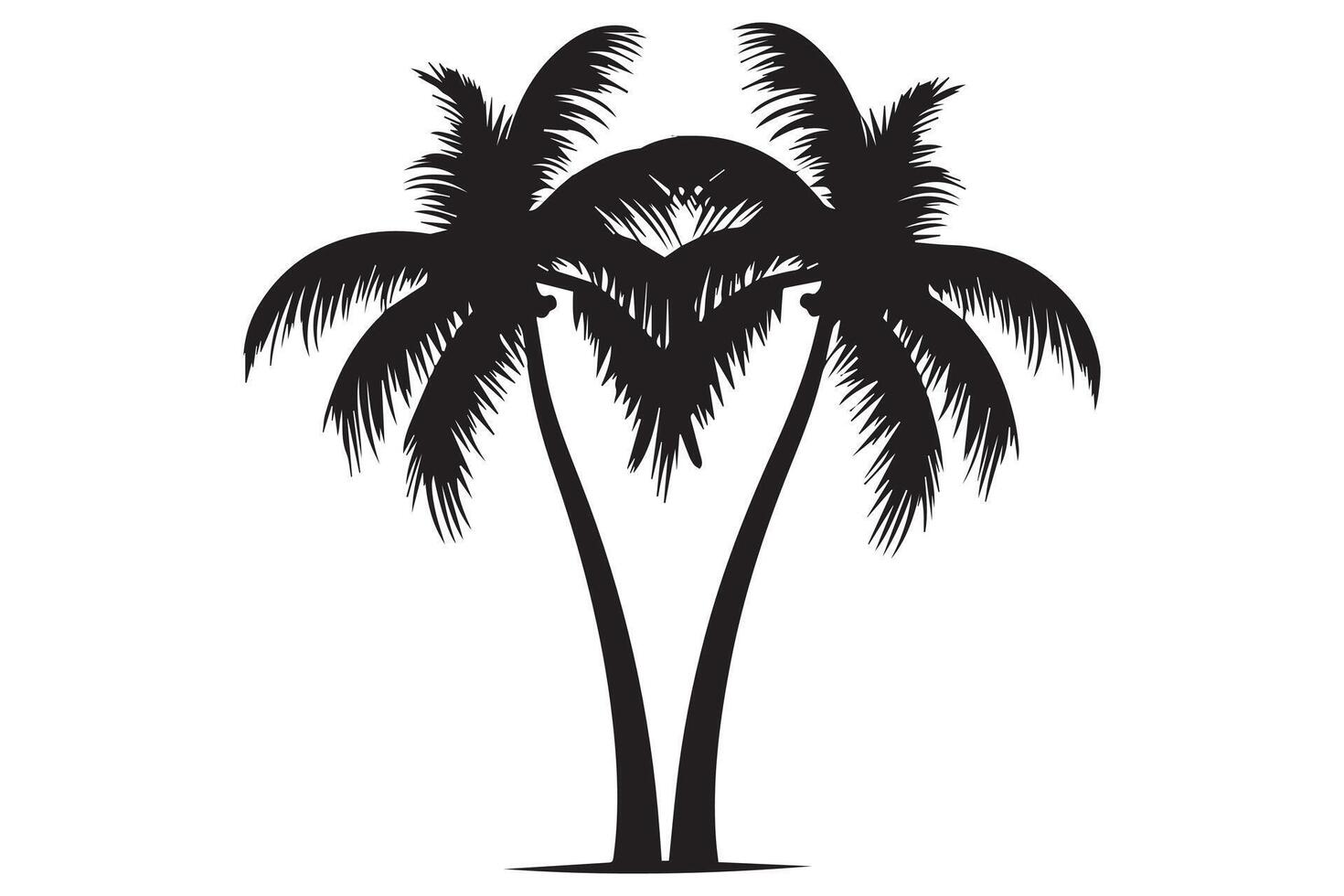 This set of detailed palm and coconut tree silhouette illustrations vector