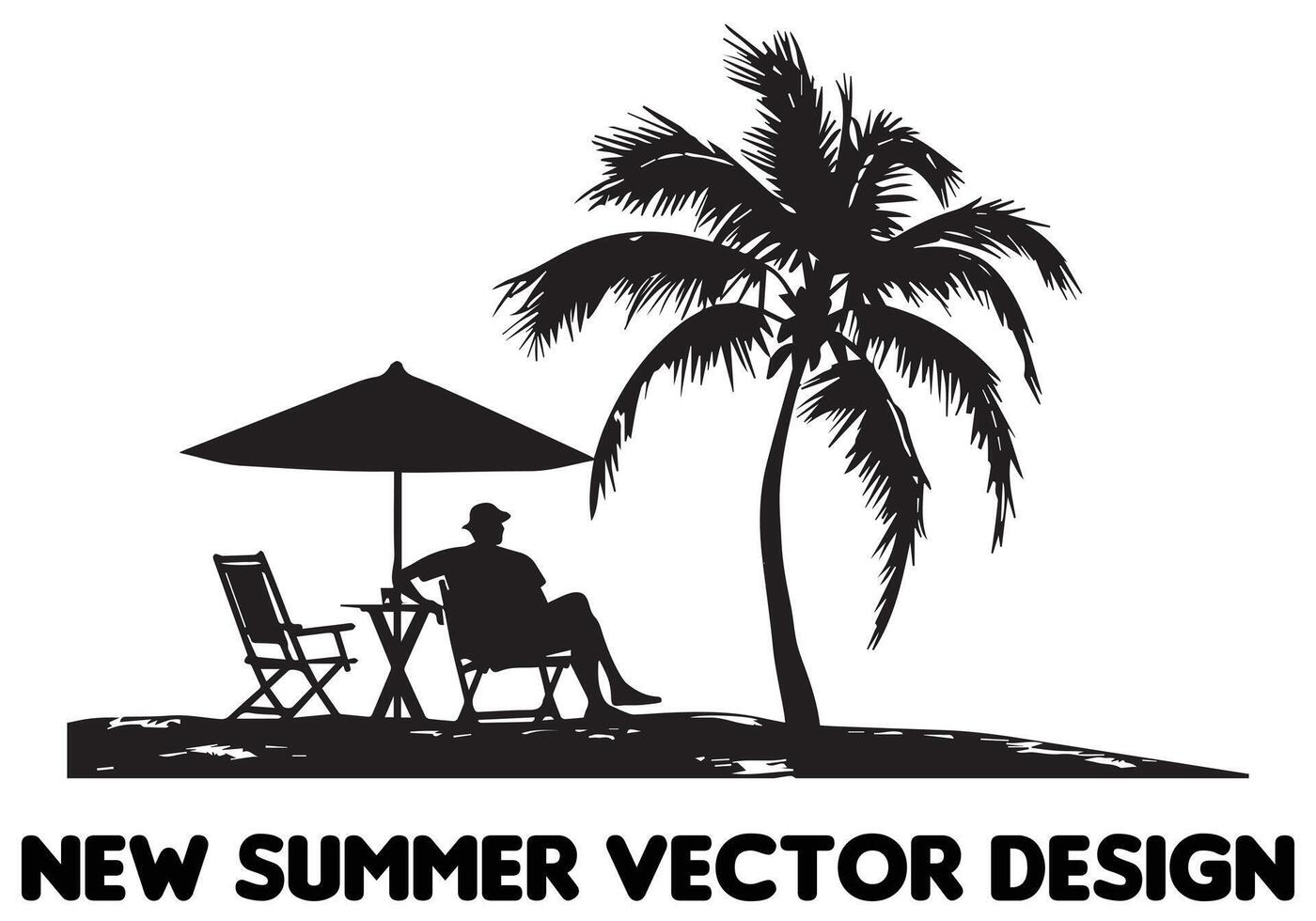 silueta verano diseño palma árbol relajante hombre frente mesa y paraguas hombre playa gratis diseño vector