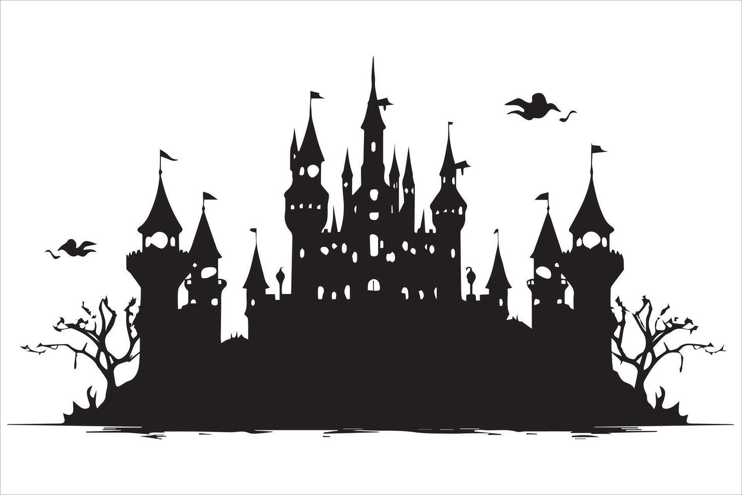 Halloween witch house silhouette vector