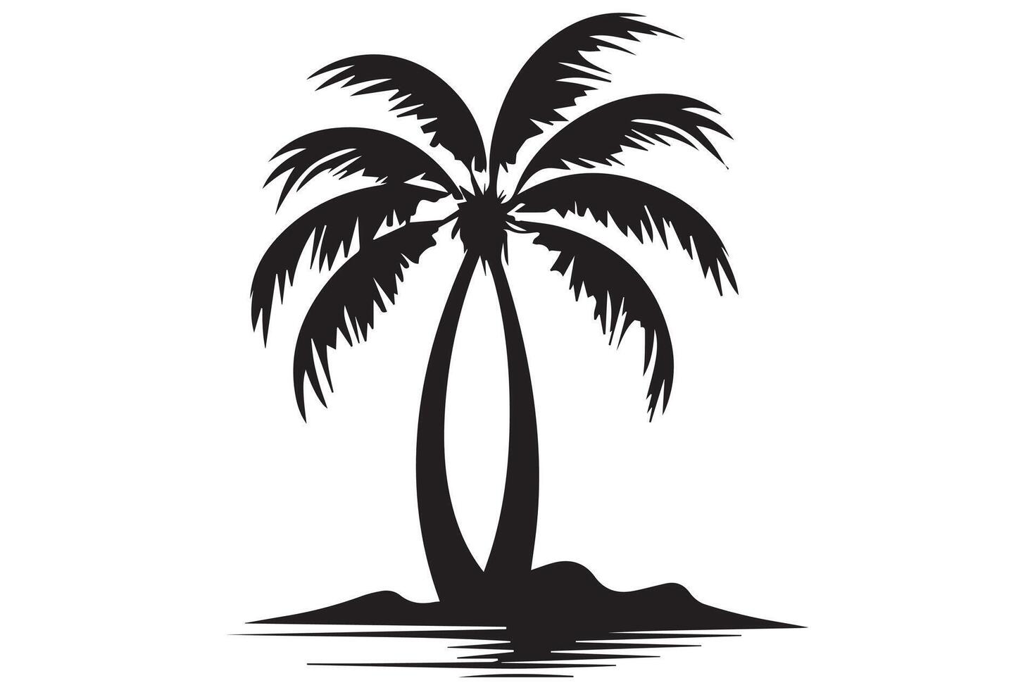 This set of detailed palm and coconut tree silhouette illustrations vector