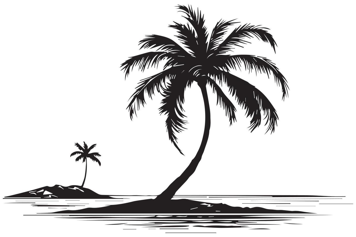 This set of detailed palm and coconut tree silhouette illustrations vector