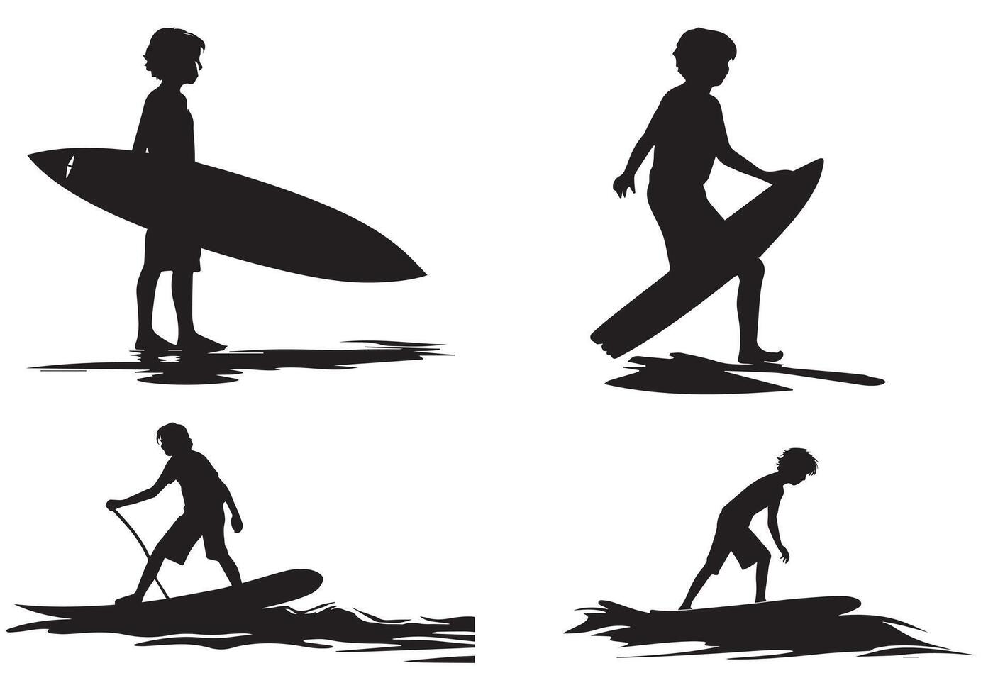 Surfing Silhouette design bundile free vector