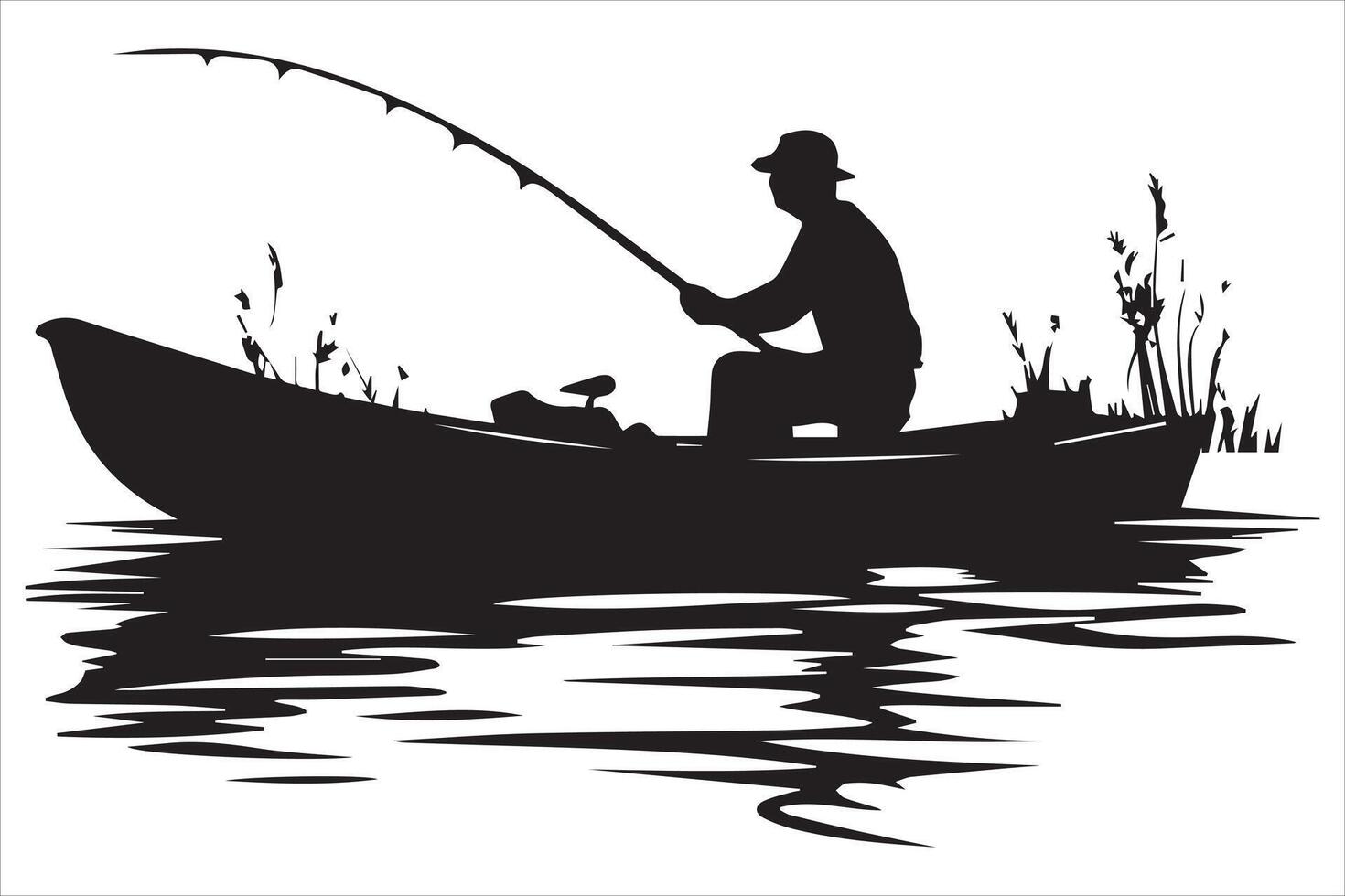 Fisherman fishing silhouette illustration vector