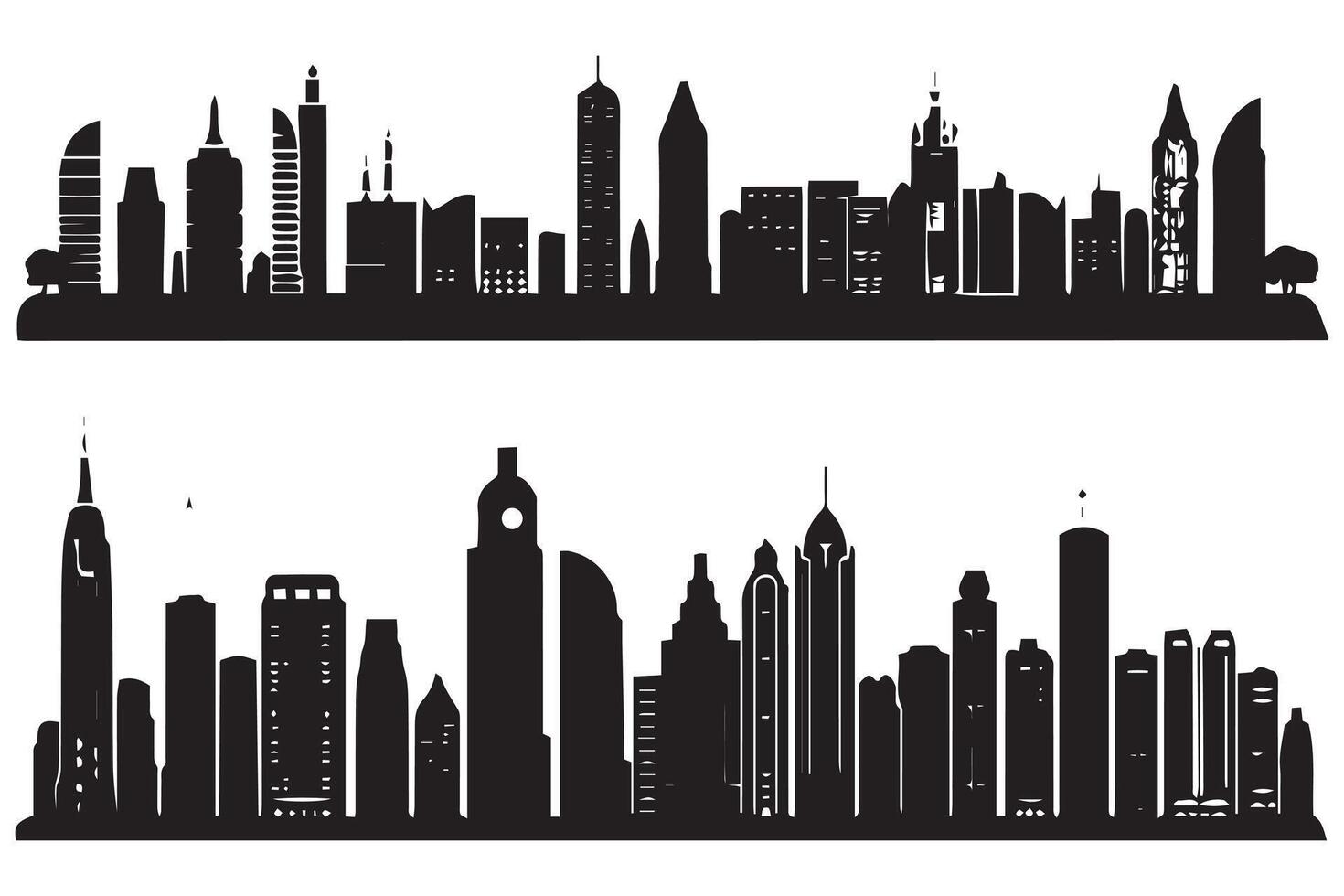 set of city silhouette in a flat style free design vector