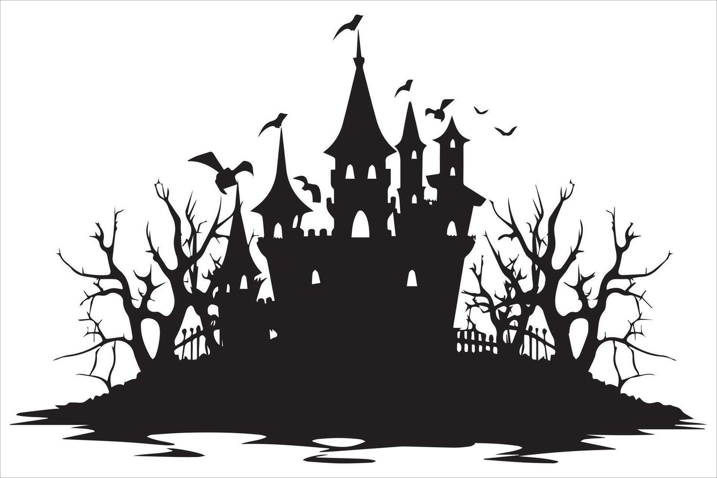 Halloween witch house black silhouette vector