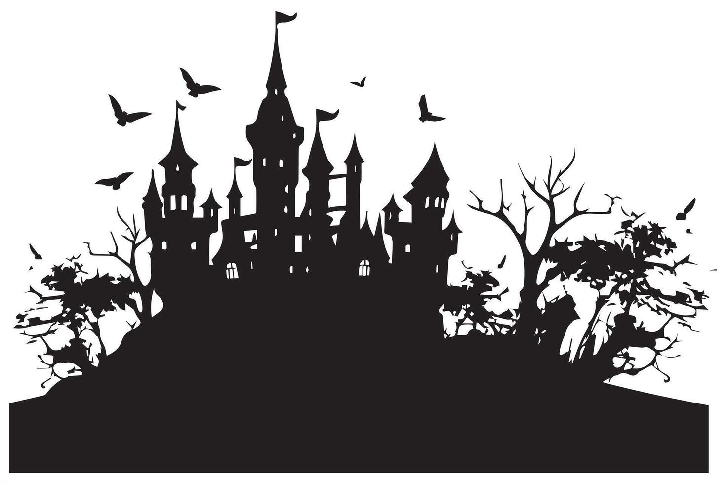 Halloween witch house silhouette vector