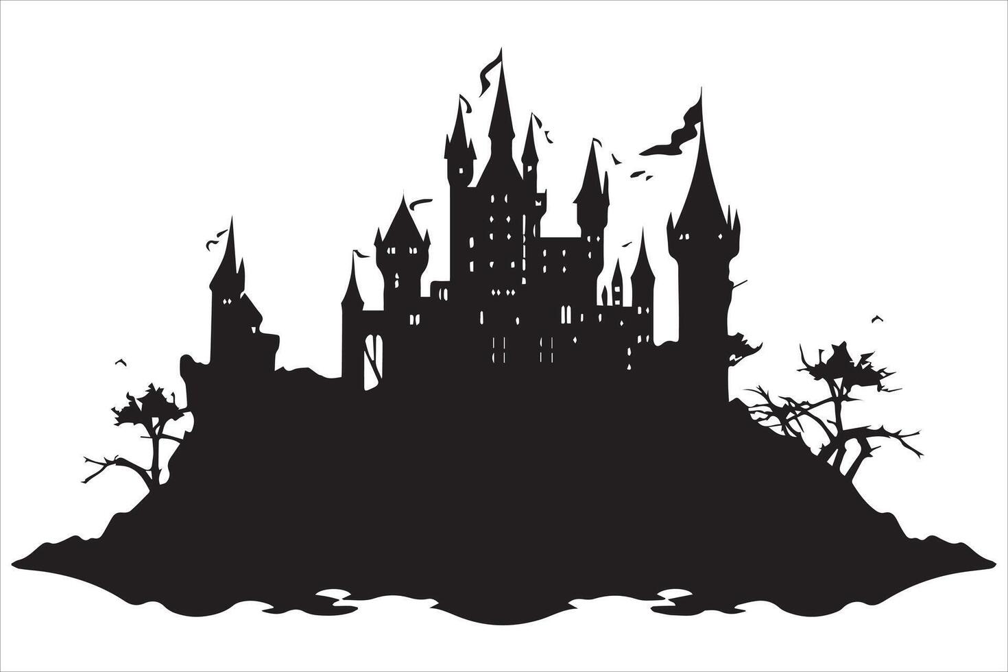 Halloween witch house black silhouette vector