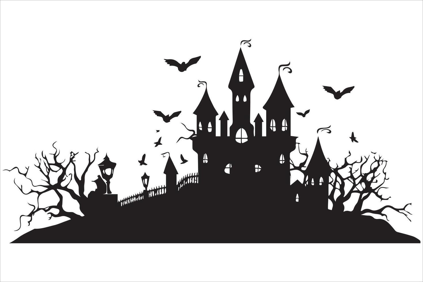 Halloween witch house black silhouette vector