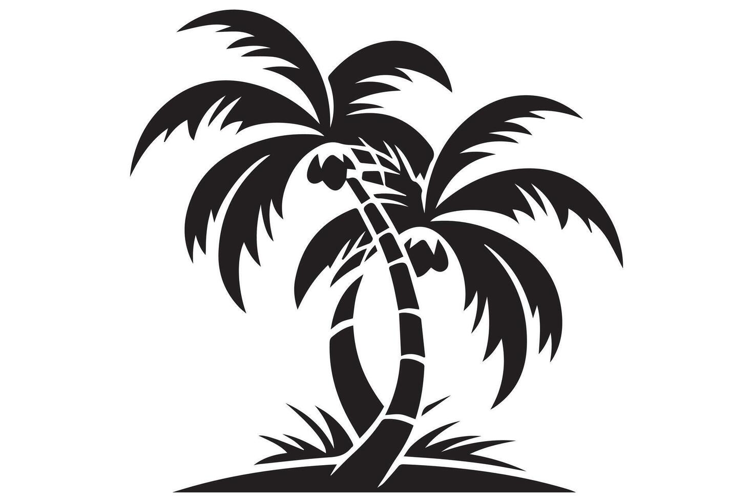 This set of detailed palm and coconut tree silhouette illustrations vector