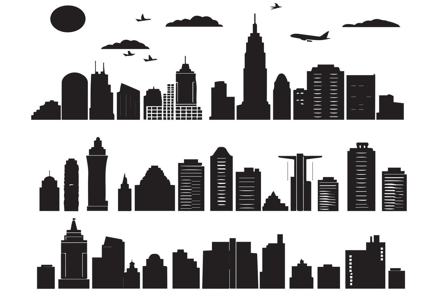 set of city silhouette in a flat style free design vector