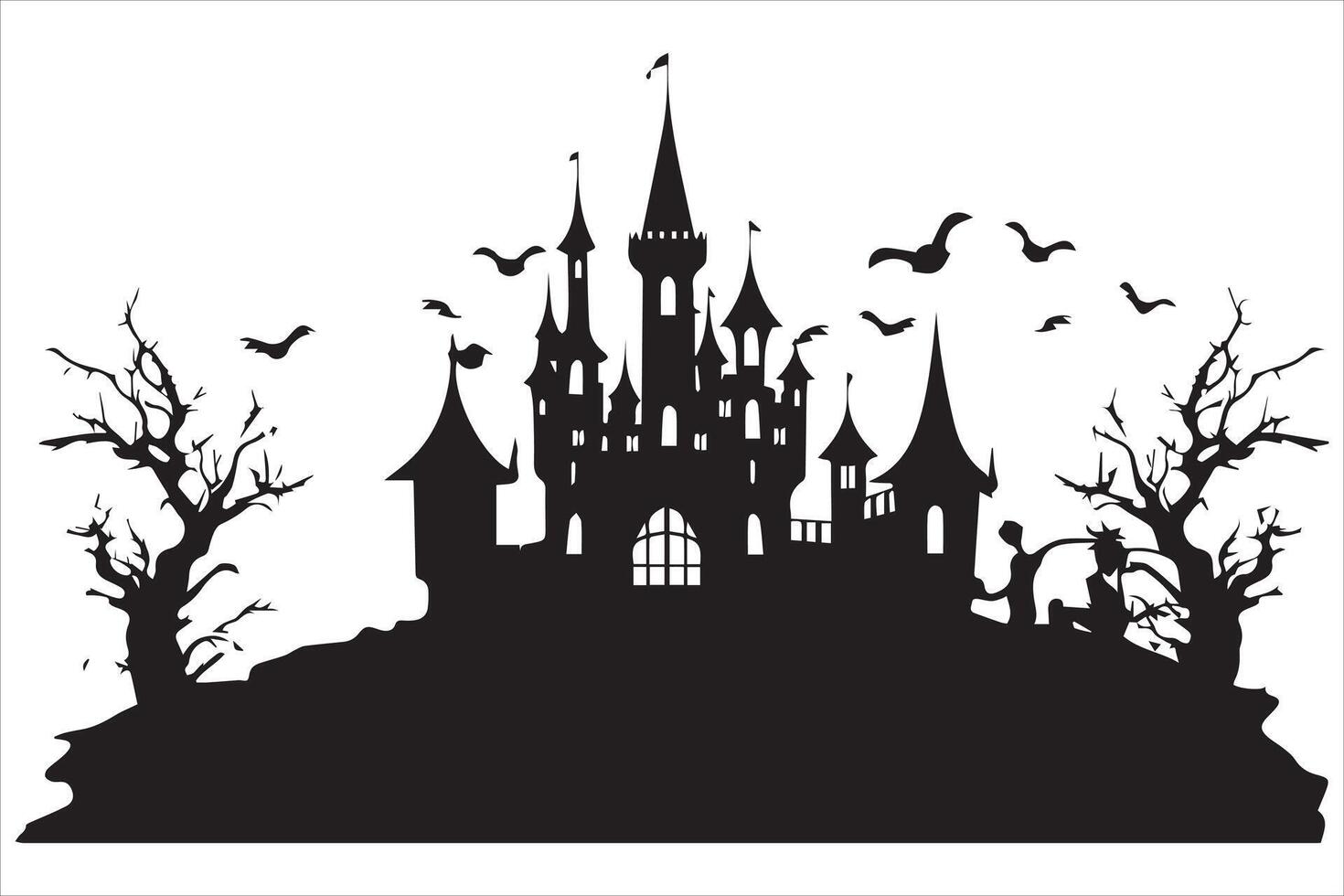 Halloween witch house silhouette vector