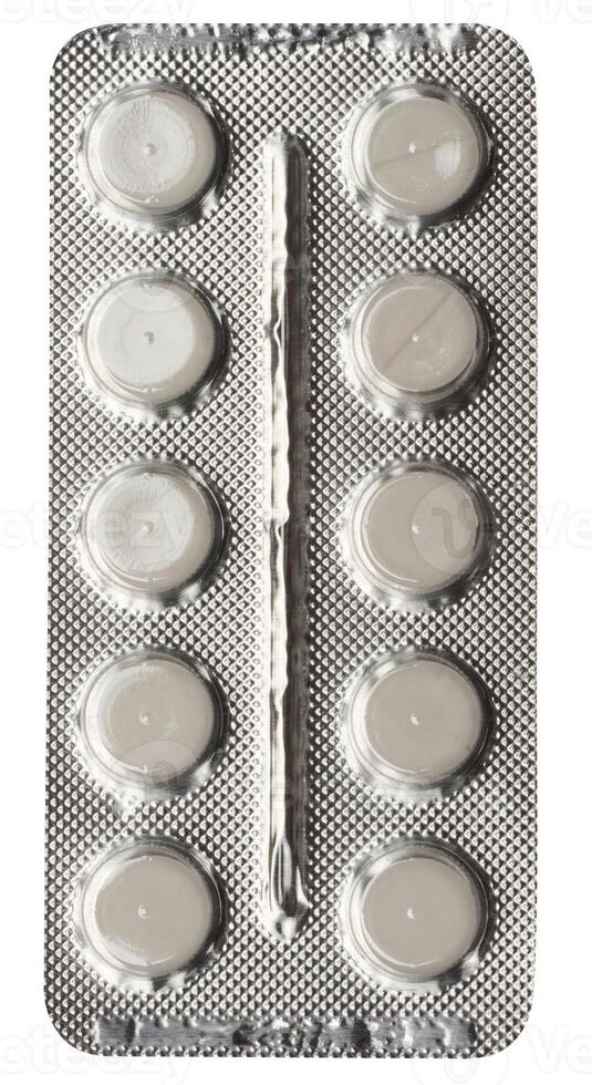 Blister pack with round pills on a white isolated background photo
