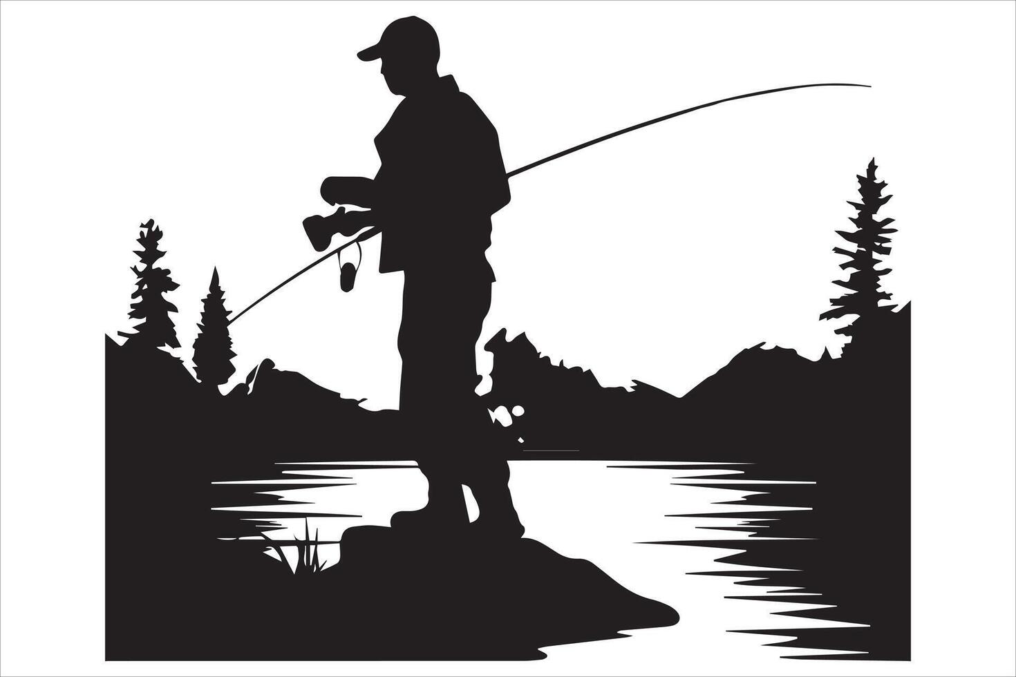 Fisherman fishing silhouette illustration vector