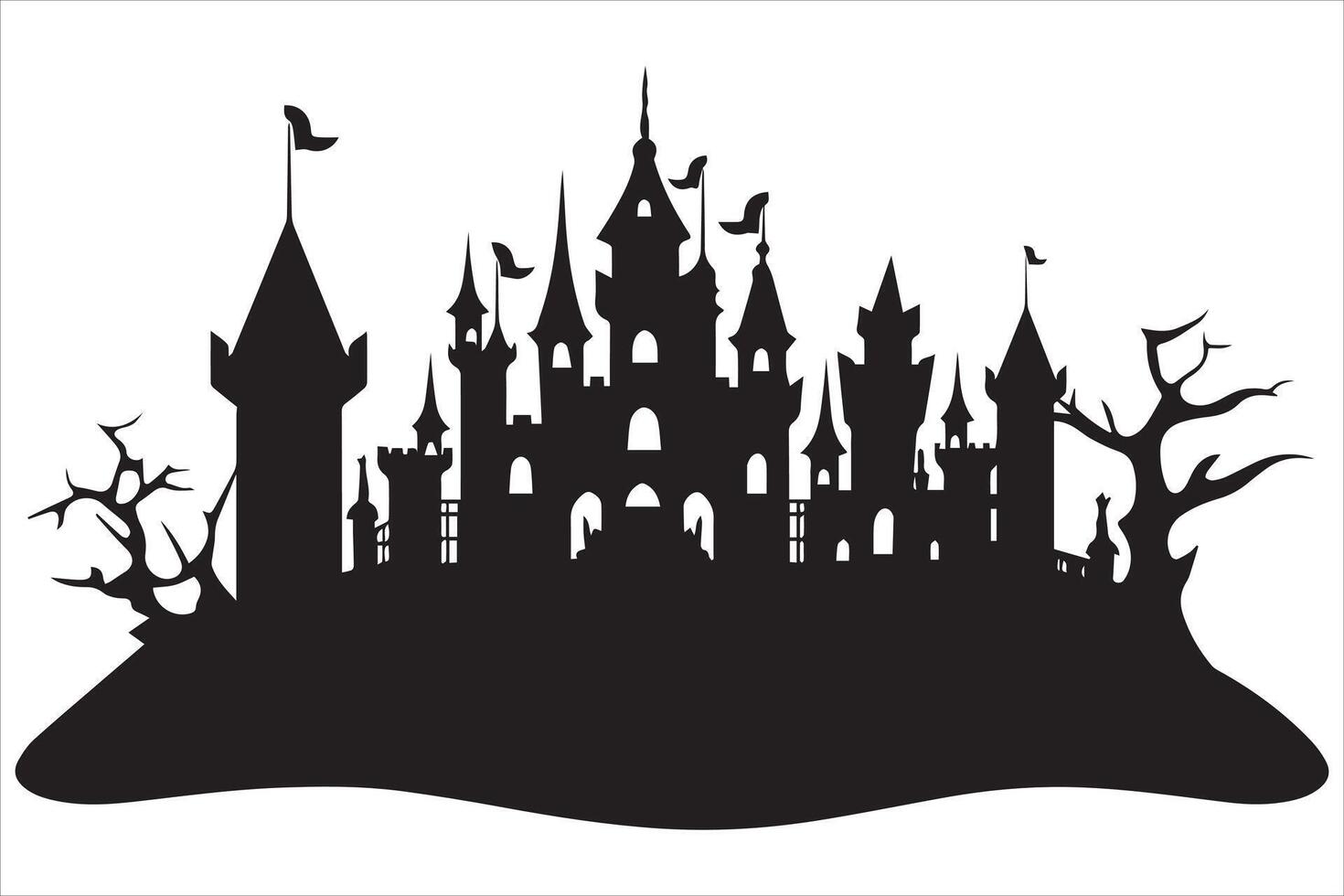 Halloween witch house black silhouette vector