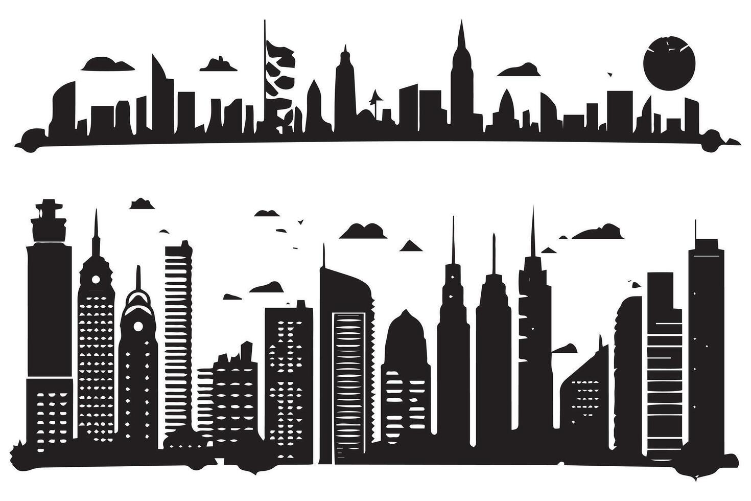 set of silhouette of city with black color illustration free design vector