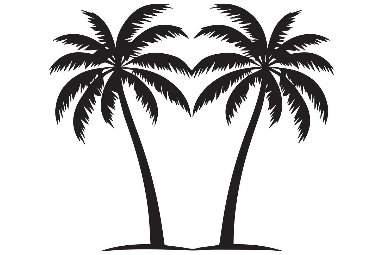 This set of detailed palm and coconut tree silhouette illustrations vector