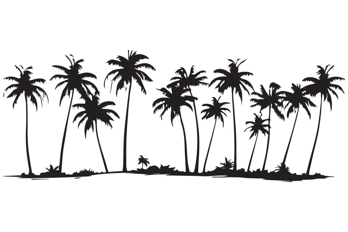 This set of detailed palm and coconut tree silhouette illustrations vector