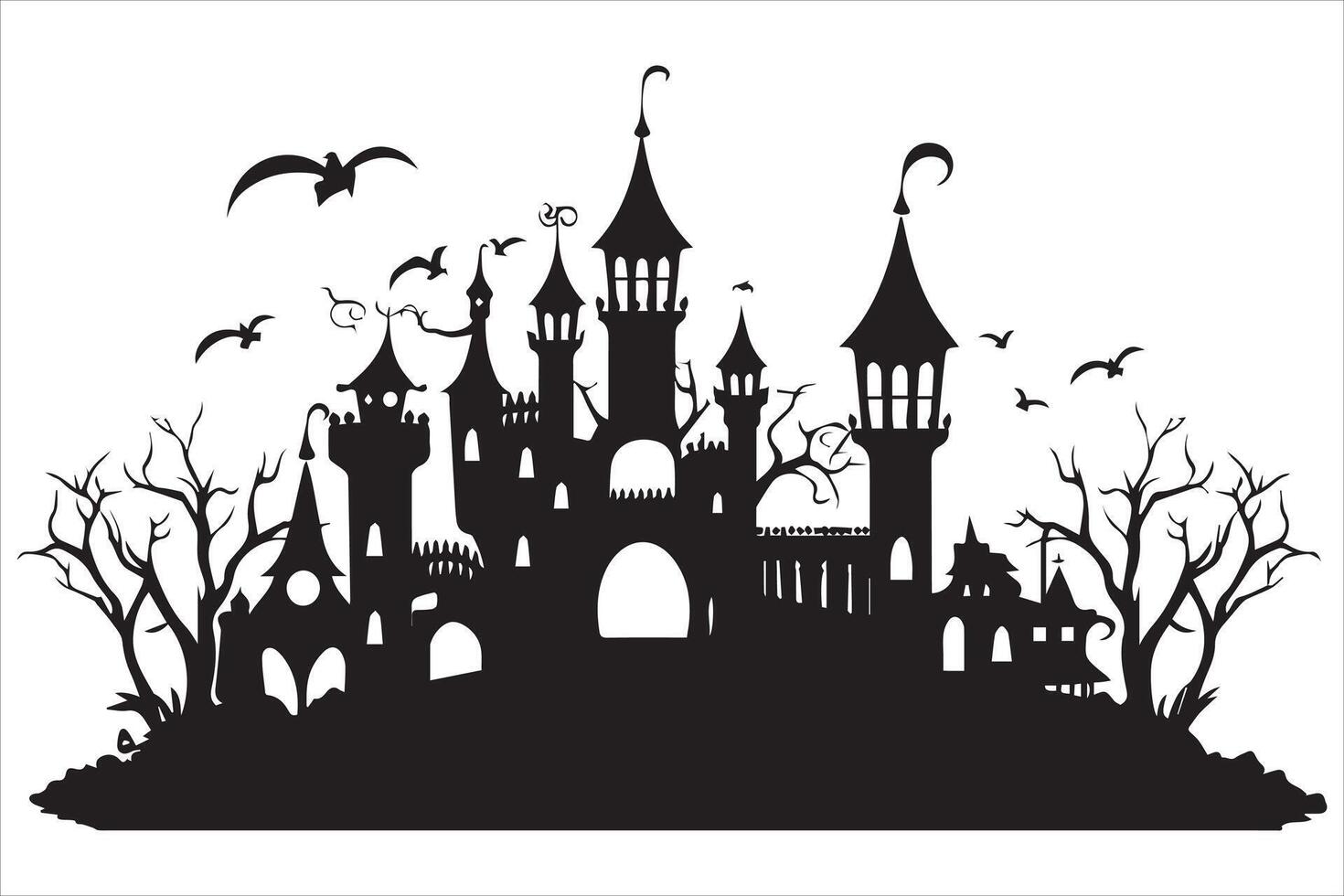 Halloween witch house silhouette vector