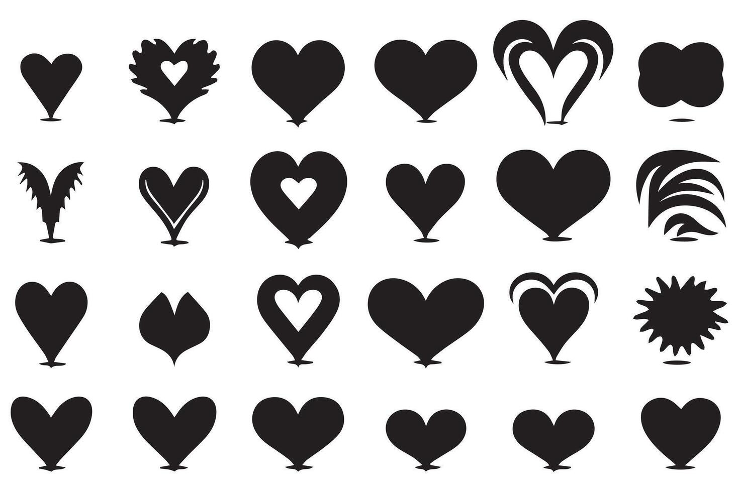 bundle of hearts love set icons silhouette vector