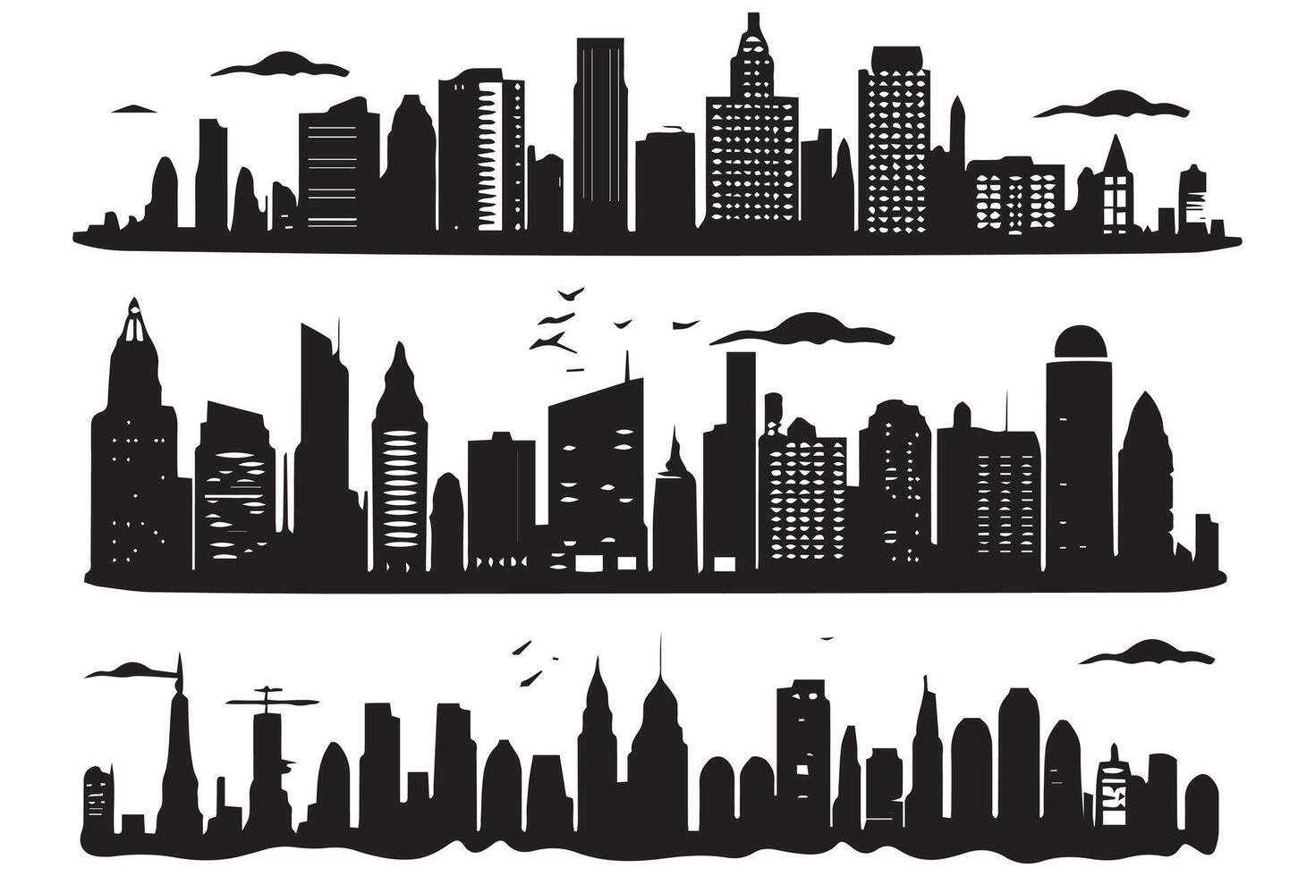 set of silhouette of city with black color illustration free design vector