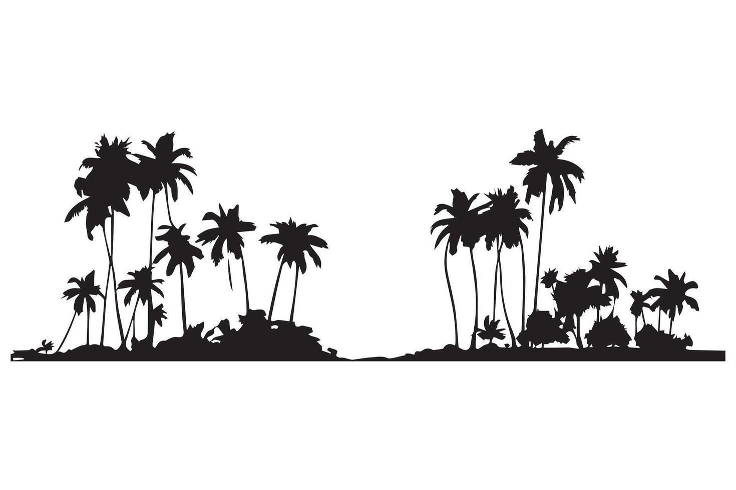 This set of detailed palm and coconut tree silhouette illustrations vector