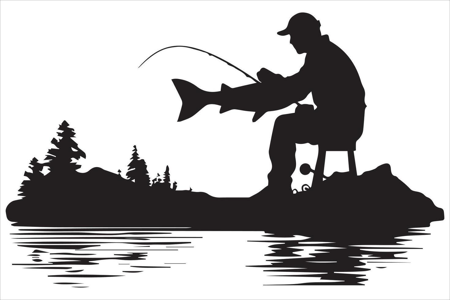 Fisherman fishing silhouette illustration vector