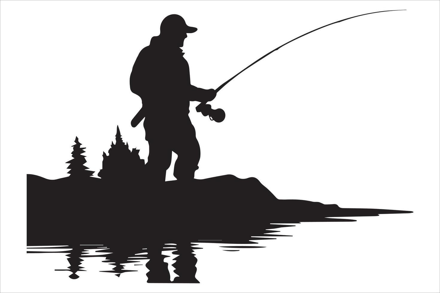 pescador pescar silueta ilustración vector