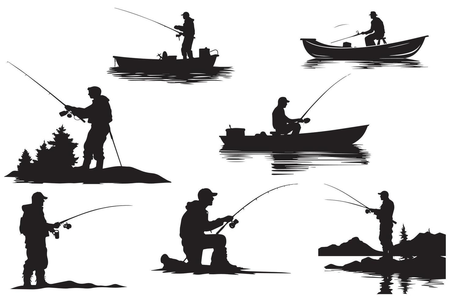 pescador pescar silueta ilustración vector