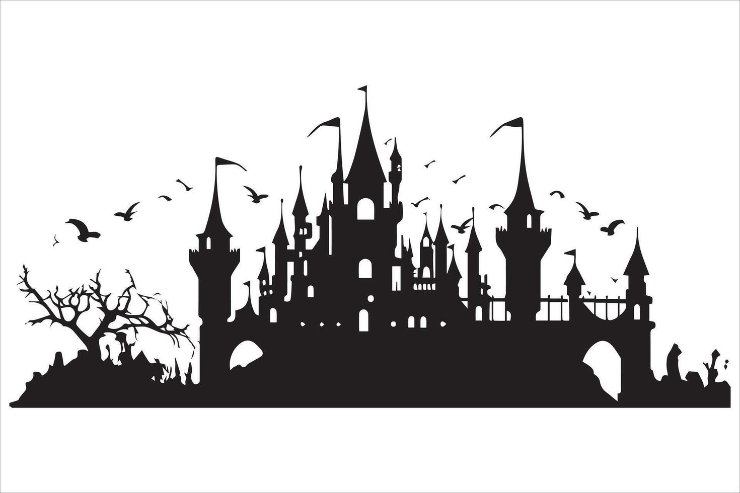 Halloween witch house silhouette vector