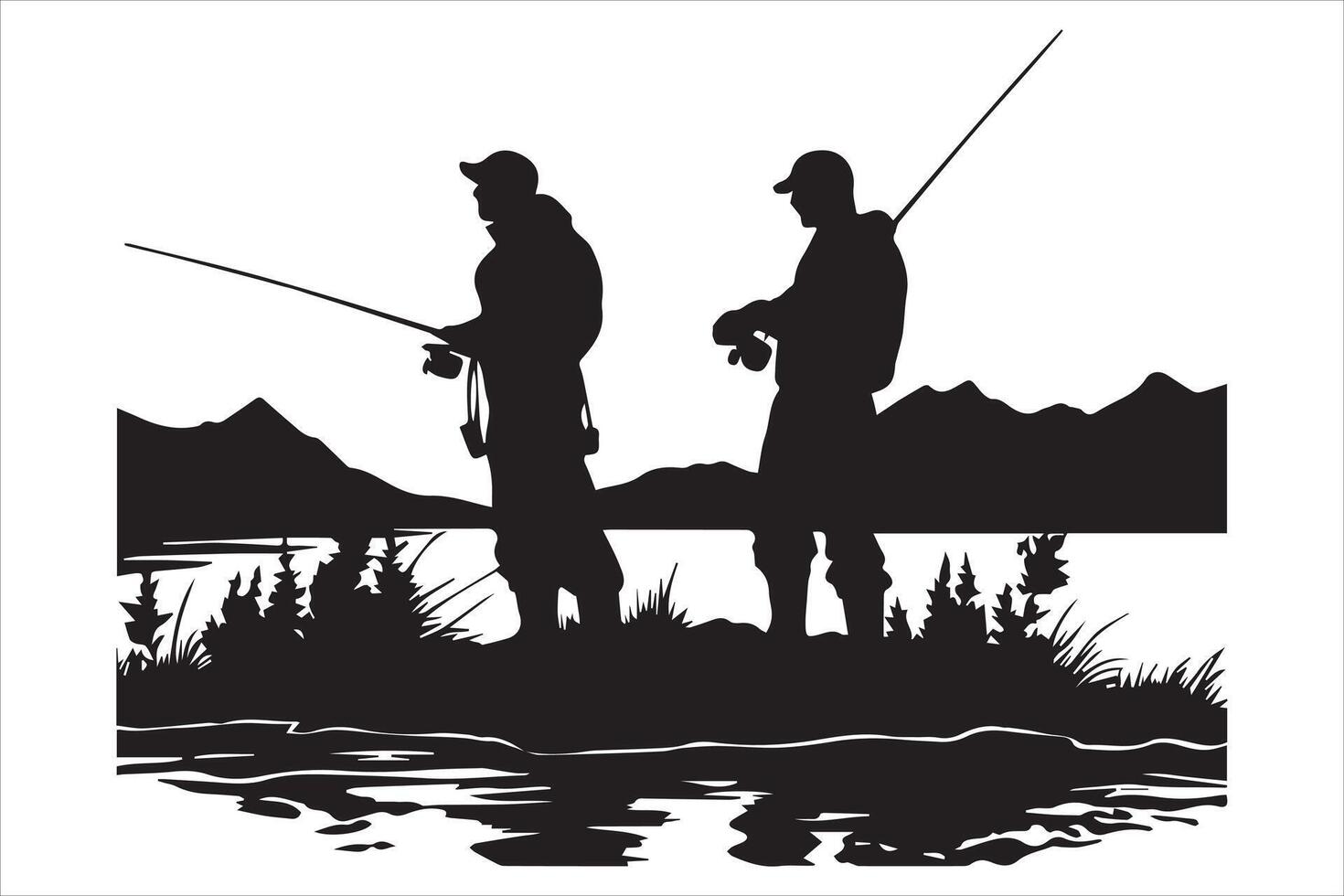 Fisherman fishing silhouette illustration vector