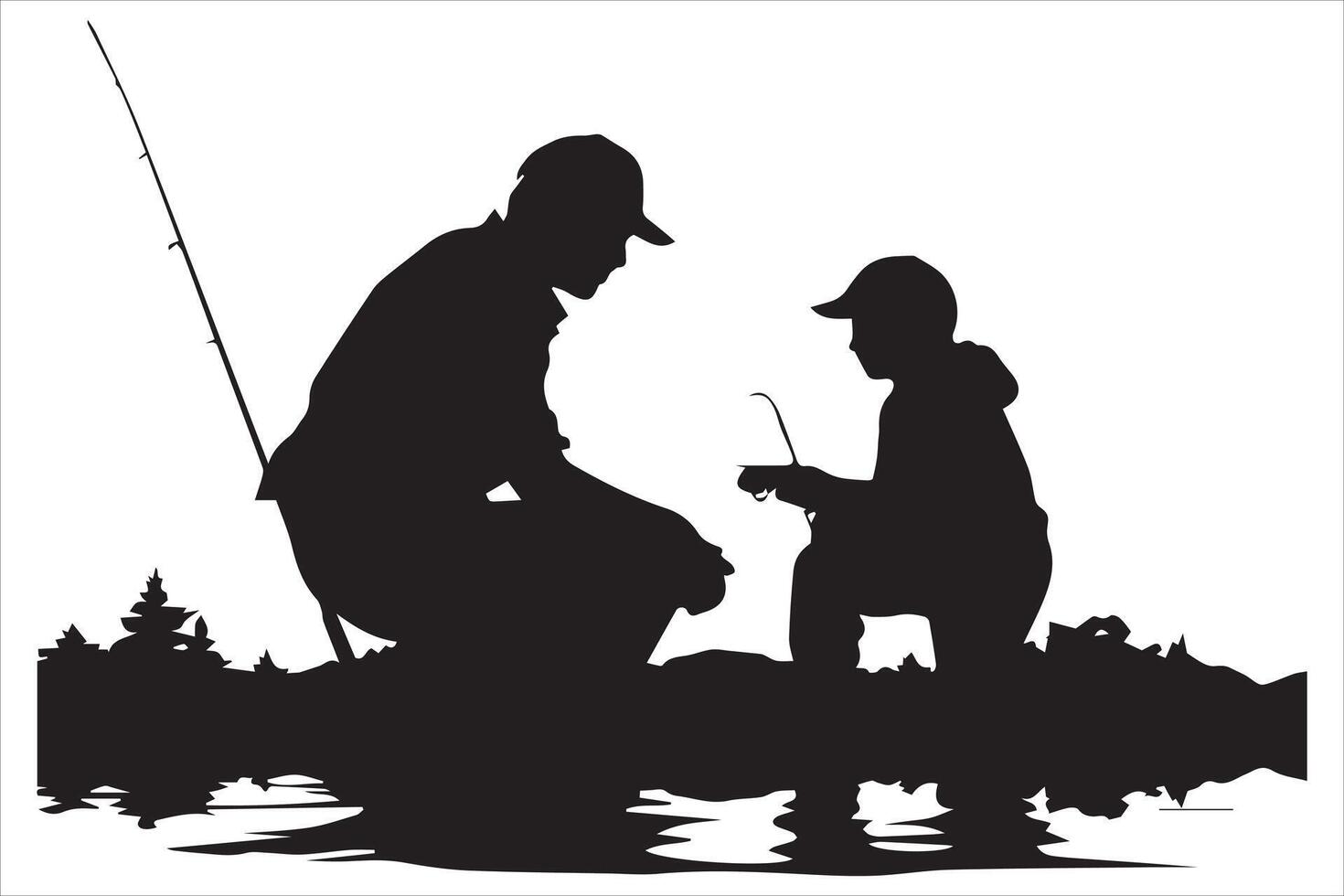 Fisherman fishing silhouette illustration vector