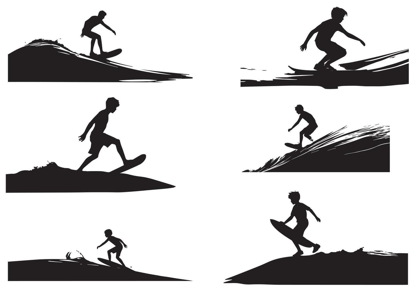 Surfing Silhouette design bundile free vector