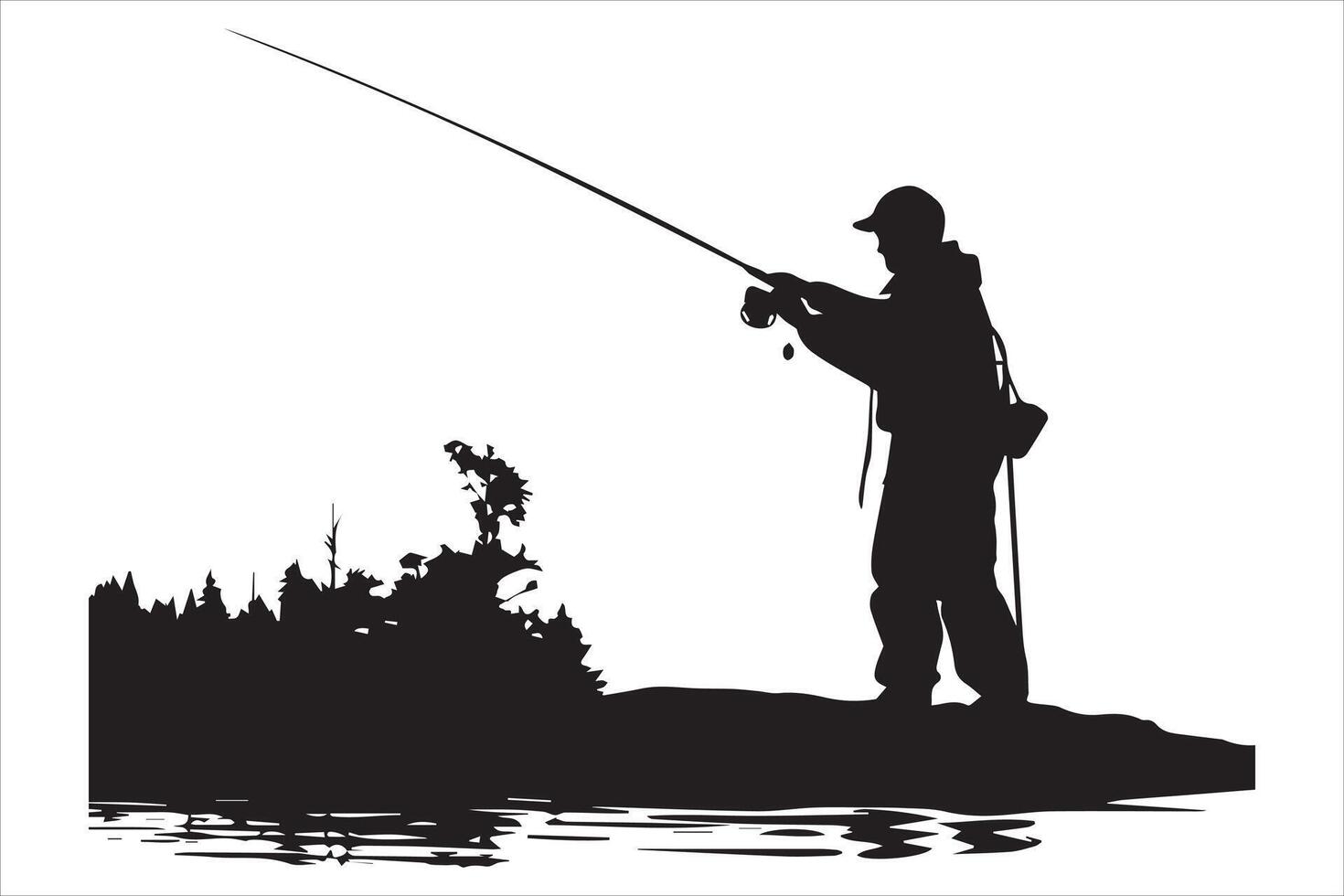 Fisherman fishing silhouette illustration vector