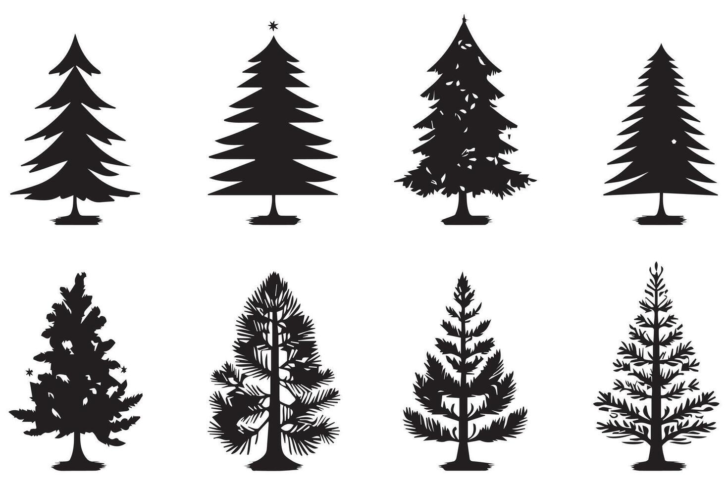 Set of Christmas Tree silhouette Bundle vector