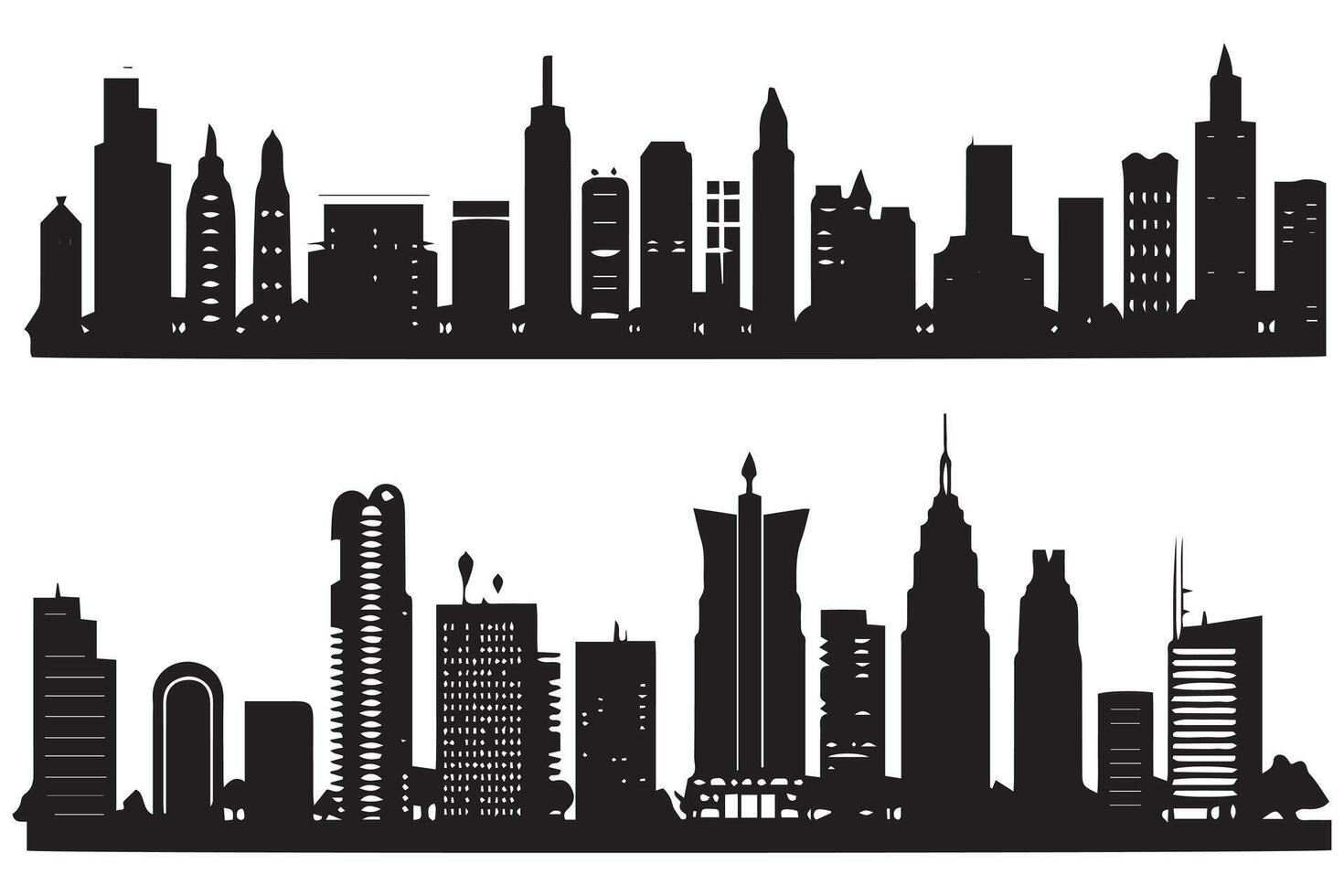 City skylines silhouette, cityscape set, black isolated on white background free design vector