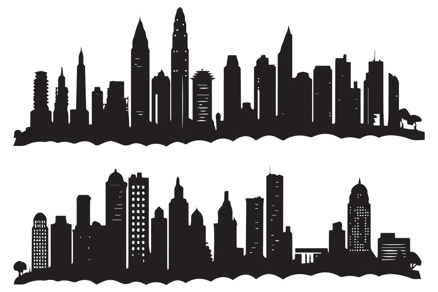 set of city silhouette in a flat style free design vector