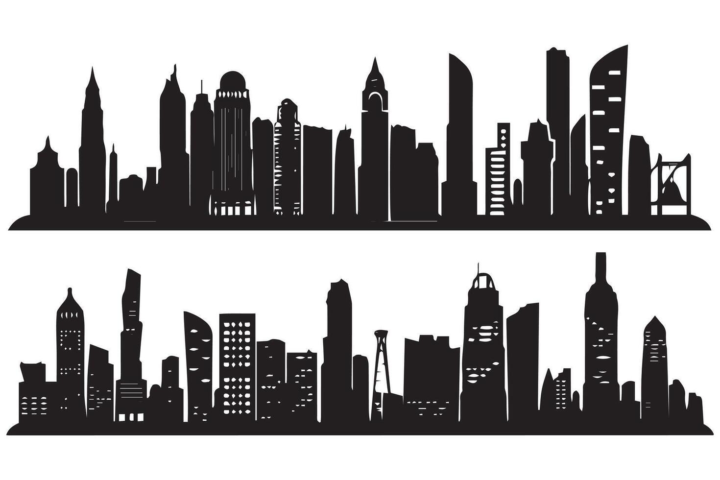 City skylines silhouette, cityscape set, black isolated on white background free design vector