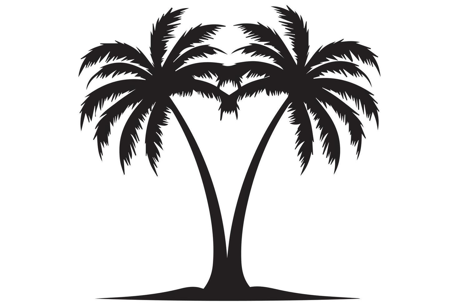 This set of detailed palm and coconut tree silhouette illustrations vector