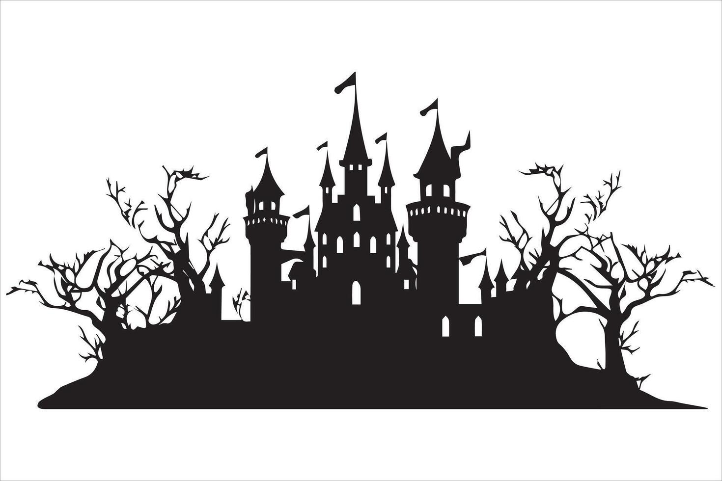 Halloween witch house black silhouette vector