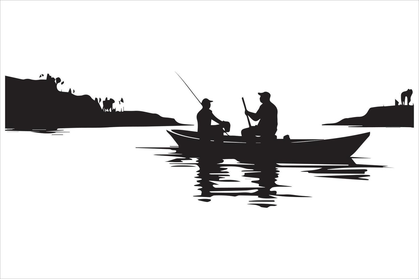 Fisherman fishing silhouette illustration vector