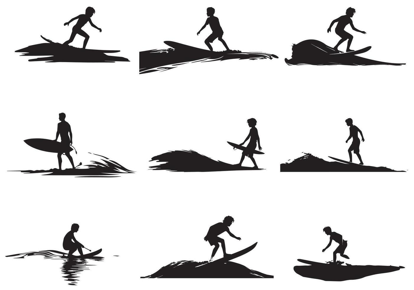 Surfing Silhouette design bundile free vector