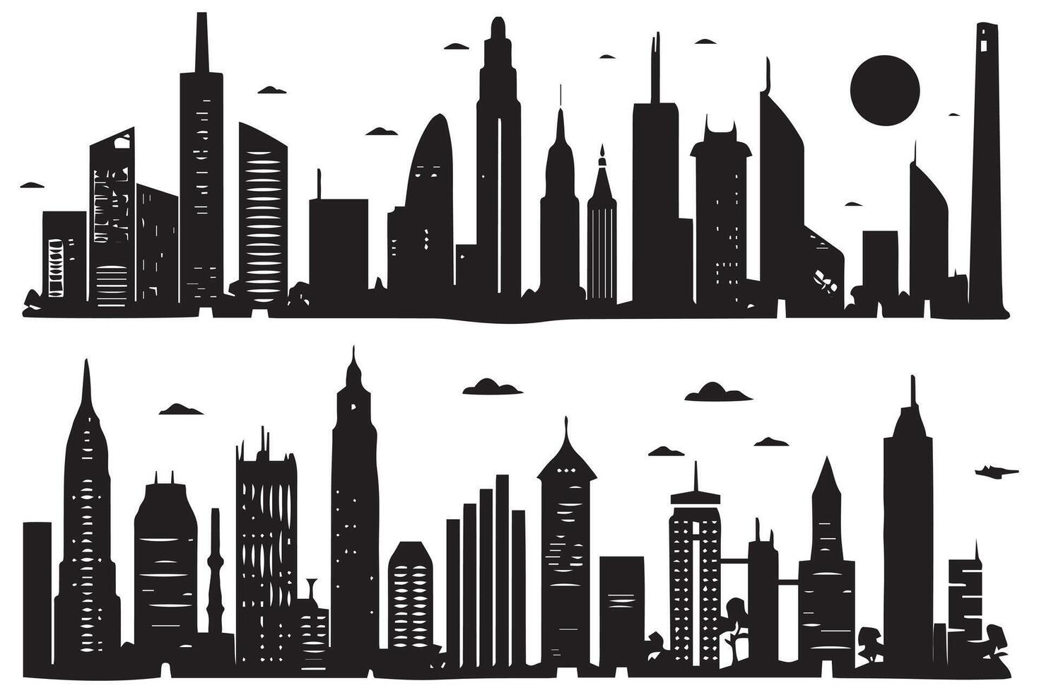 City buildings silhouette illustration free design isolated on white background vector