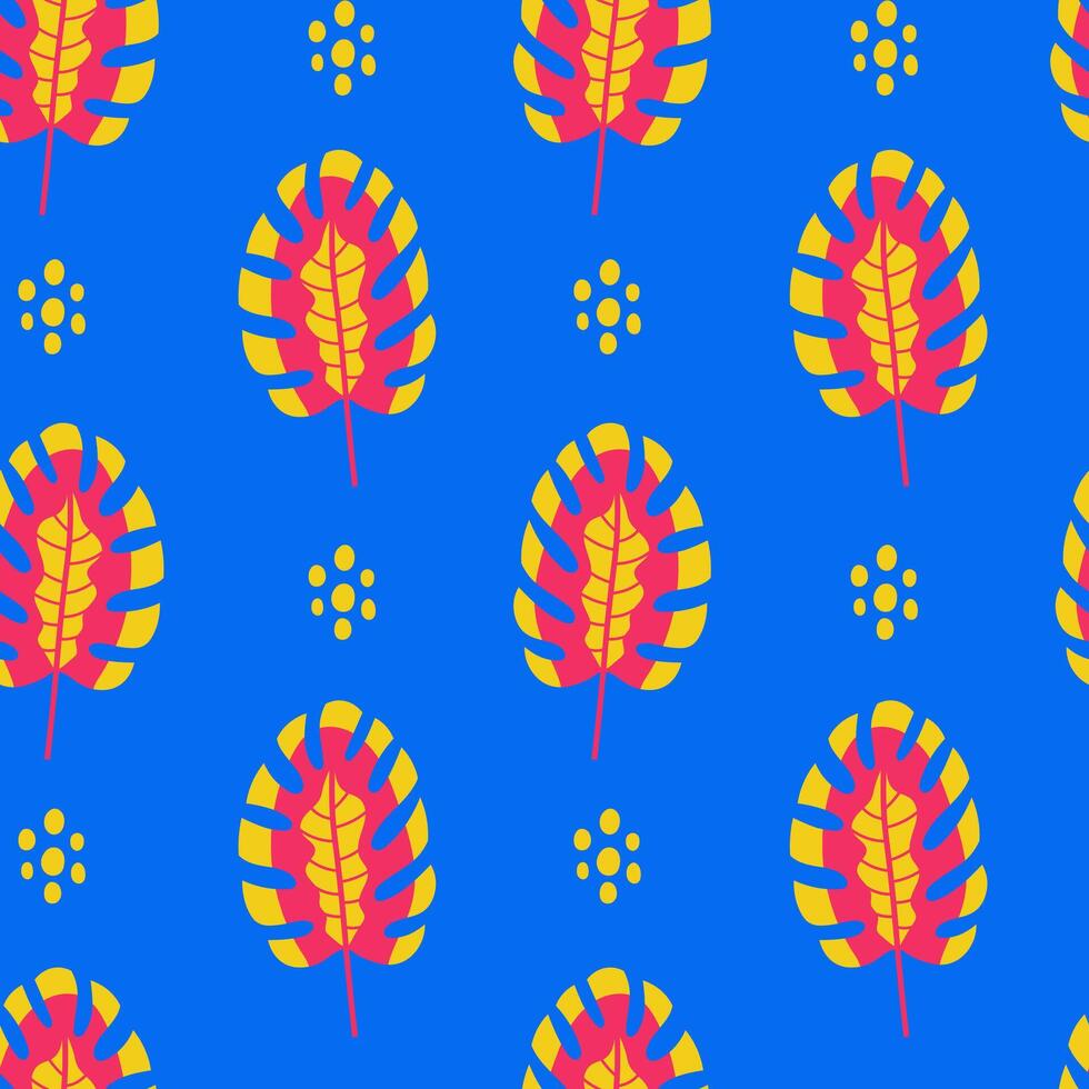 Colorful summer seamless pattern with tropical leaf vector
