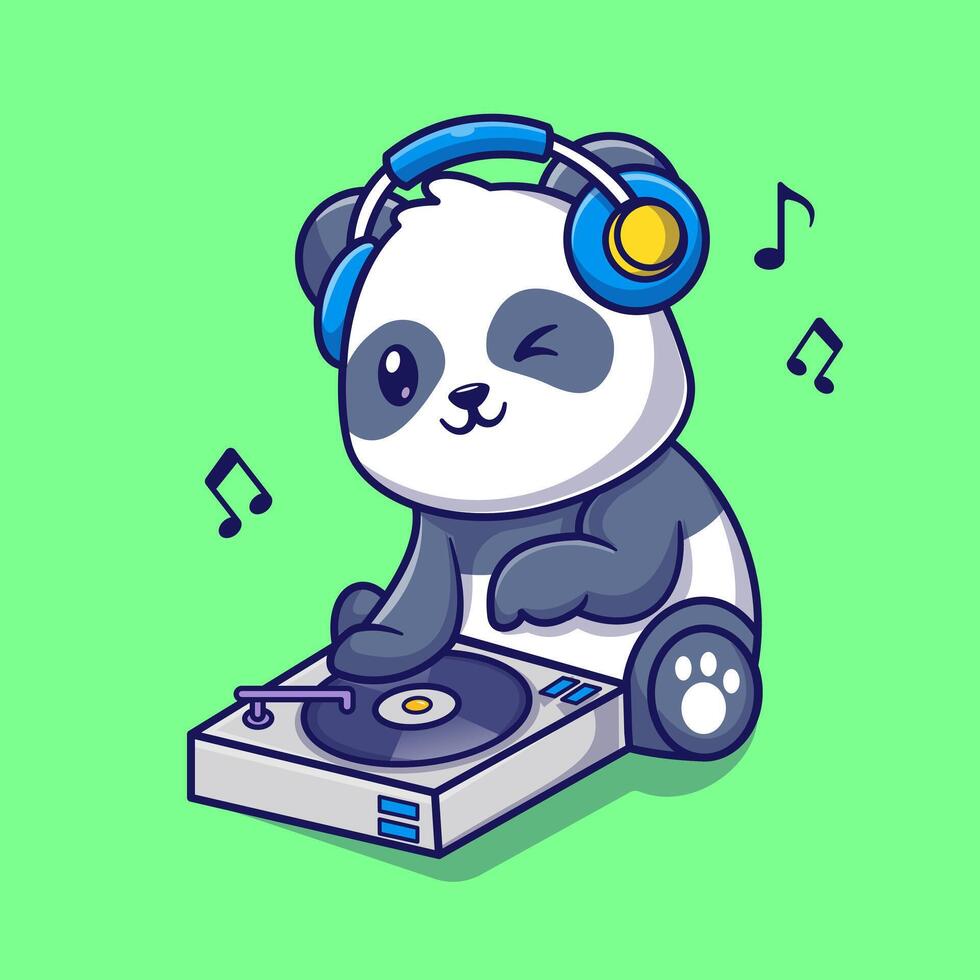 linda panda jugando DJ música dibujos animados vector