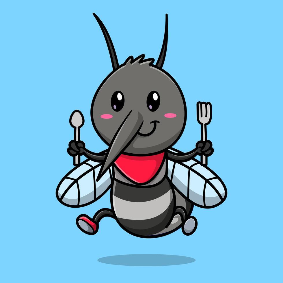 Cute Mosquito Holding Spoon And Fork Cartoon vector