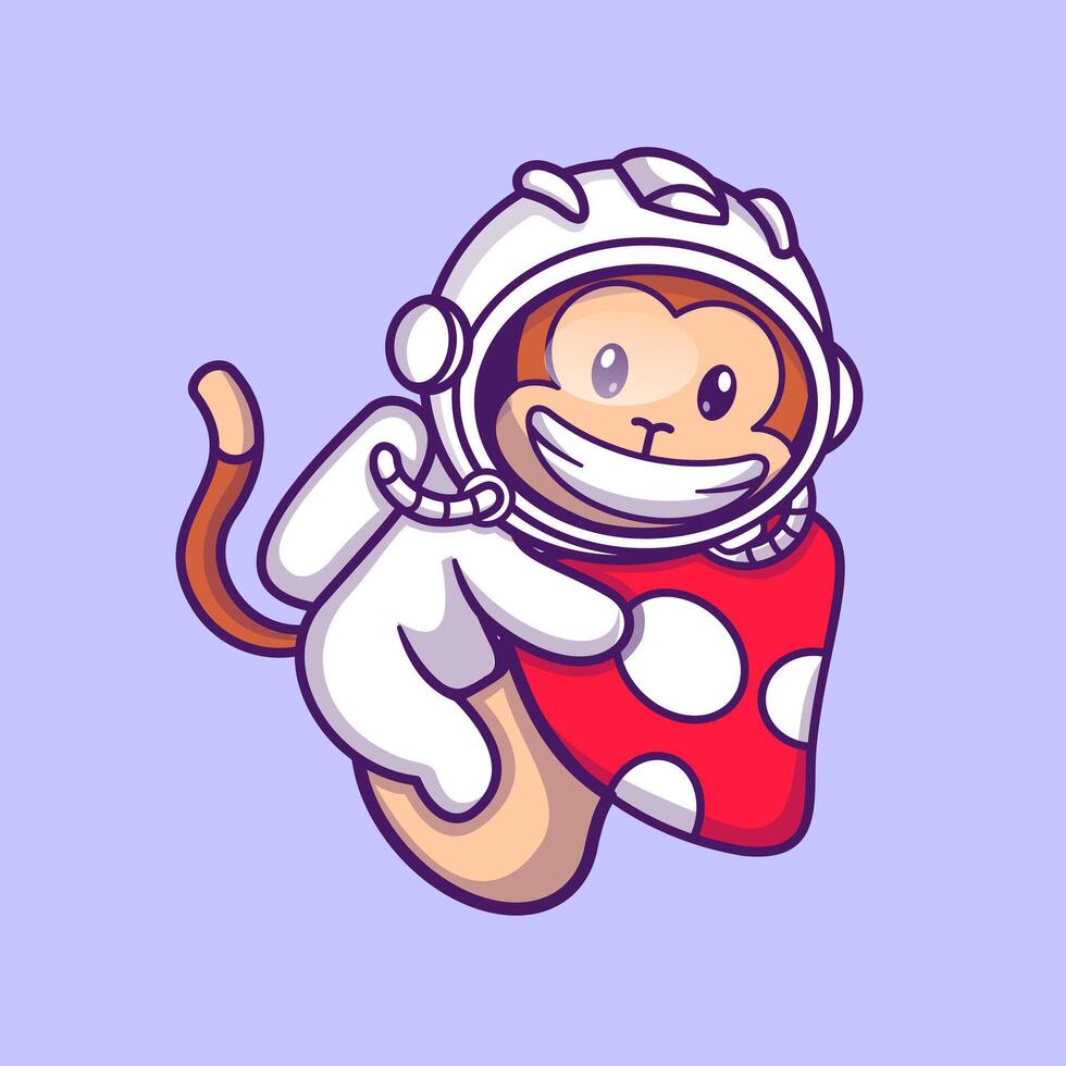 Cute Astronaut Monkey Floating With Mushroom Cartoon vector